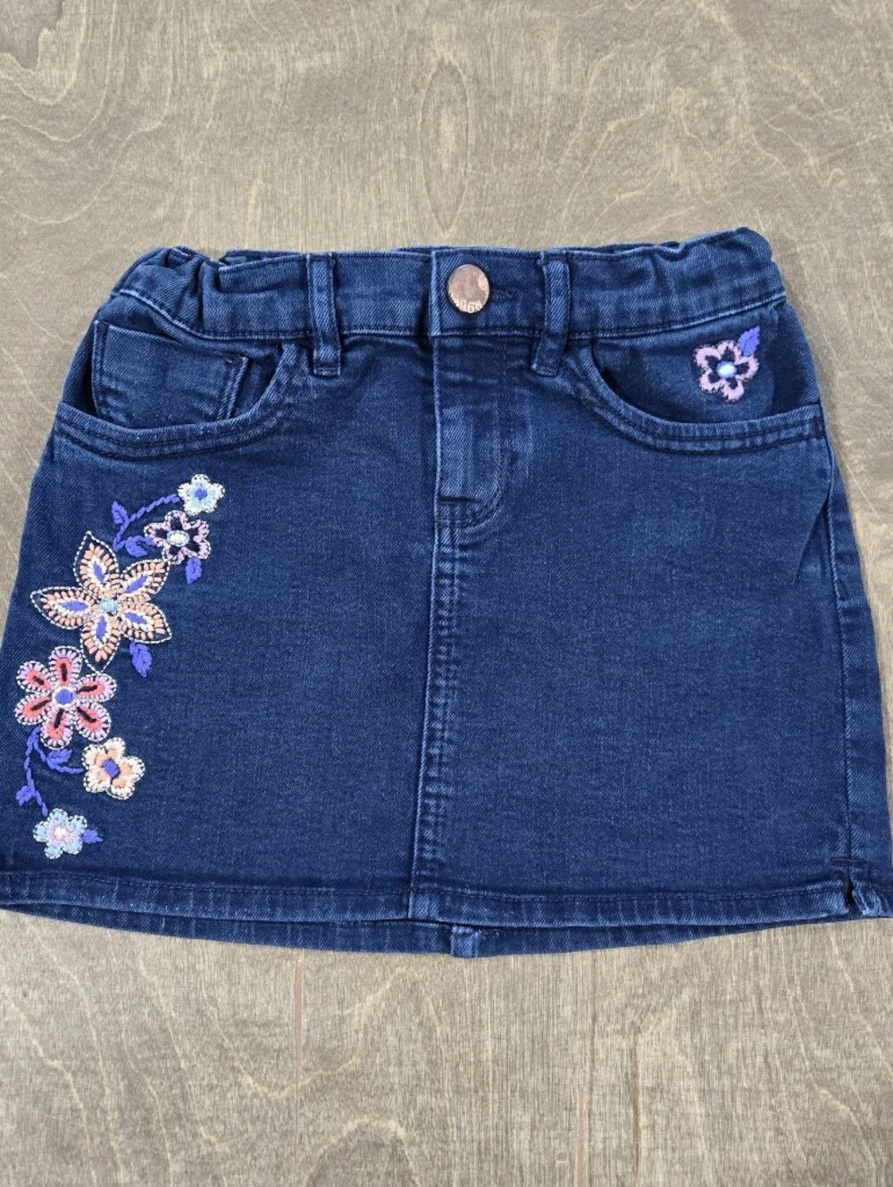 The Gap Kids Girls Denim Skirt with Floral Embroidery Adjustable Waist Western